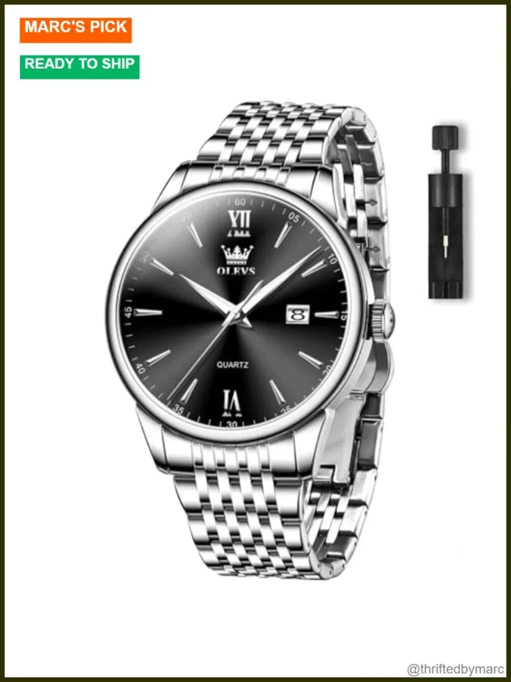 Stainless Steel Quartz Dress Watch with Day and Date, Easy to Read Large Face